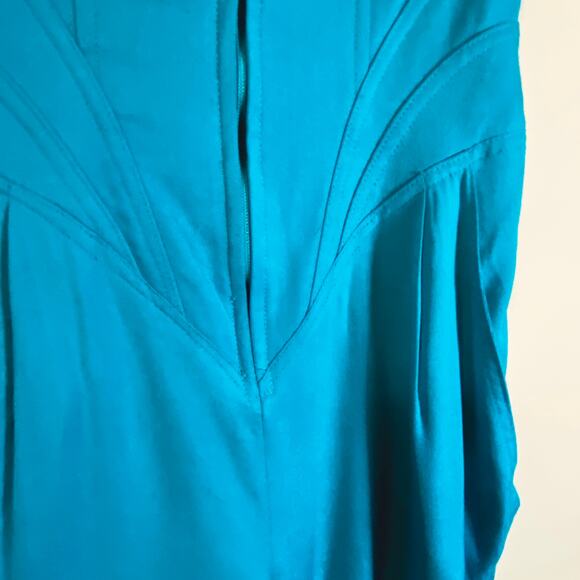 Vintage 80s Two Piece Jumpsuit & Jacket Set Teal/Turquoise Beaded Embellished 10 - Picture 15 of 16